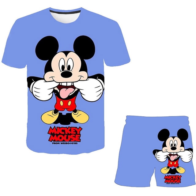 Ropa de bebé Mickey, conjuntos de ropa de verano para niños, camisetas de moda + Mickey Mouse, traje corto de 2 uds, ropa de Mickey Mouse para niños 13T Gao Jinjia LED