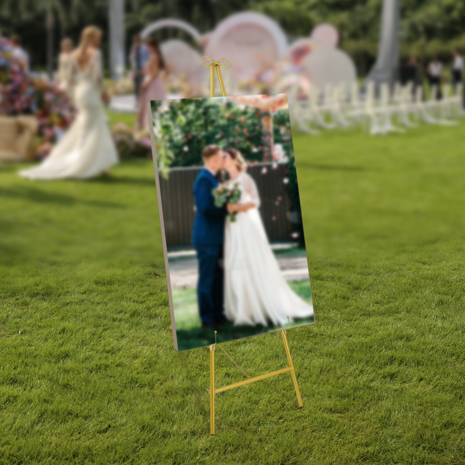 Gold Large Adjustable Floor Standing Easel for Wedding Display Metal Stand