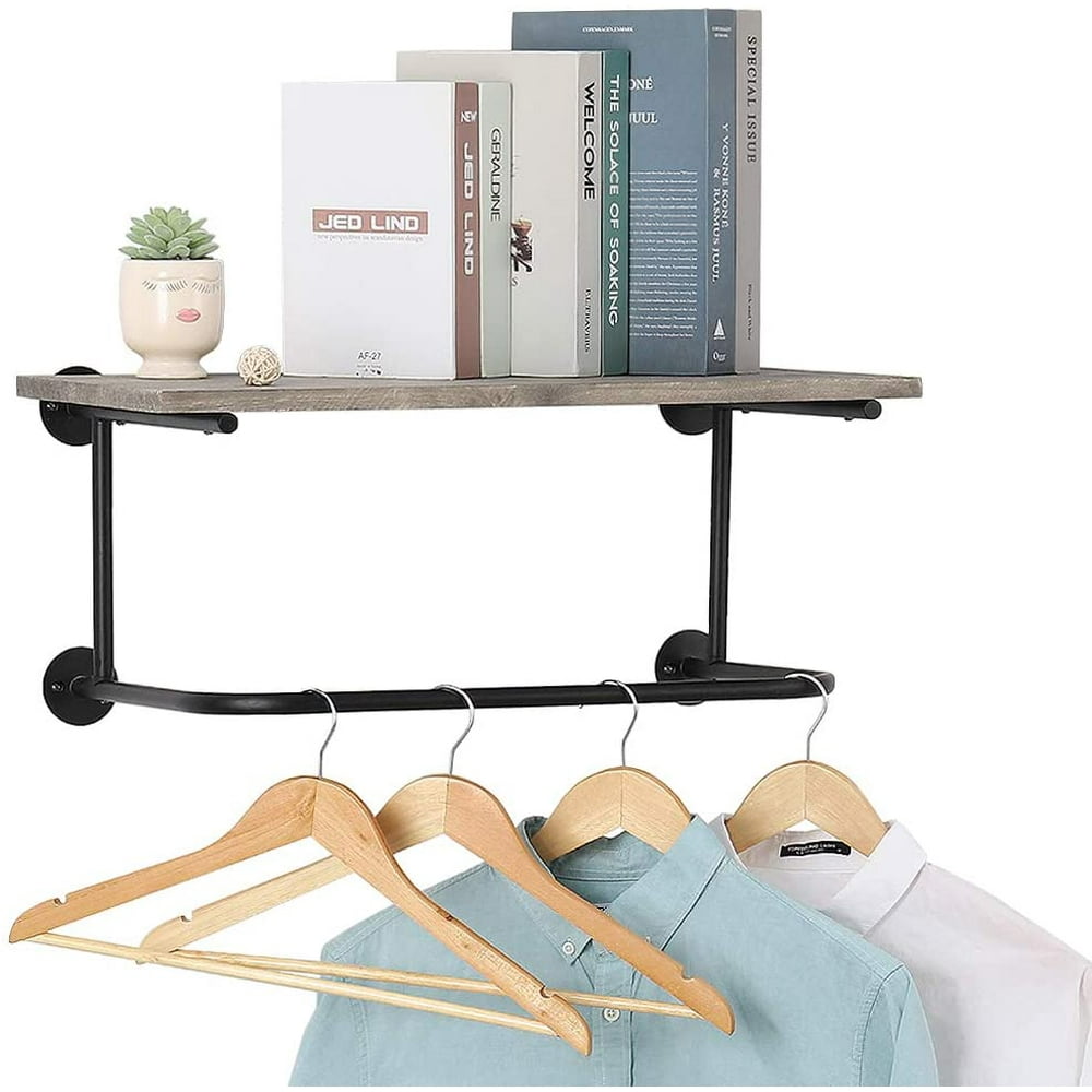 NEX Coat Rack Wall Mounted, Industrial Rustic Wood Shelves with Hanging