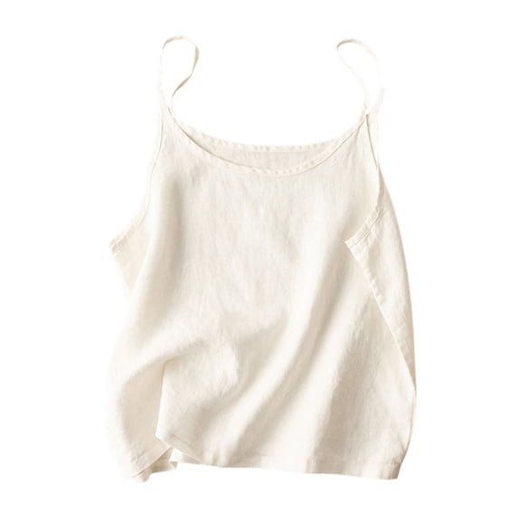 KDDYLITQ Cotton Linen Tank Tops for Women 2026 Summer Sleeveless Spaghetti Strap Tees Casual Loose Soild Color Tunic Shirts White L