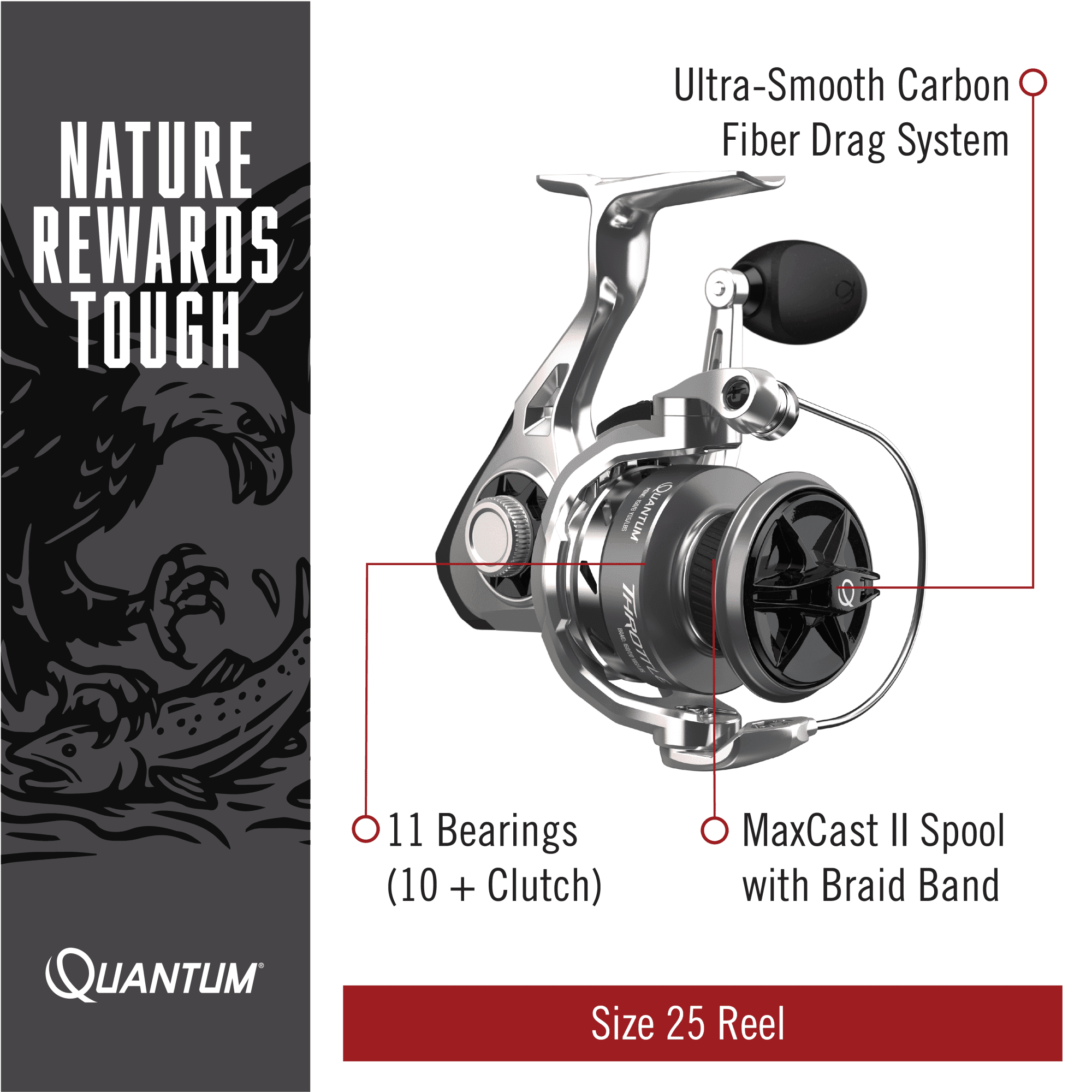 Quantum Throttle Spinning Fishing Reel, Size 25 Reel, Silver