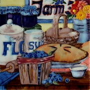 En Vogue B-319 Blueberry Pie and Fruit Basket - Decorative Ceramic Art Tile - 8 in. x 8 in.