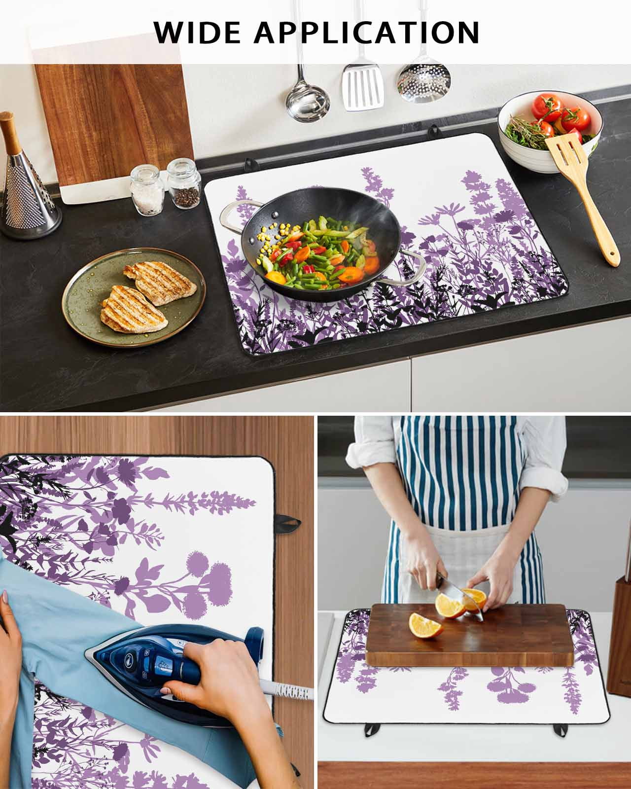 nqOlkjepod Large Induction Cooktop Protector Mat 24"x21", Purple Flowers Stove Top Covers for Electric Stove, Spring Farmhouse Botanical Floral Herbs Stove Burner Cover Mats, Glass Top Stove Cover