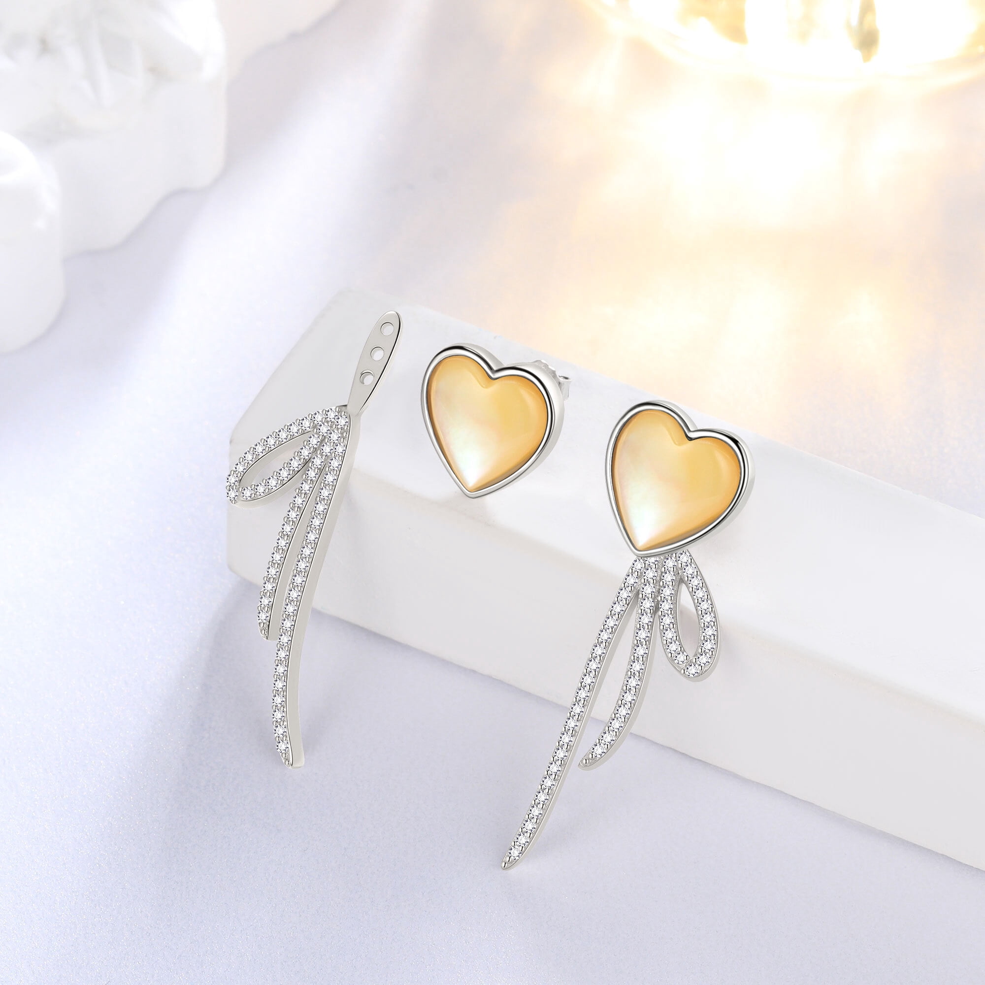Beautlace Heart Earrings Studs,Versatile 2-in-1 White Pearl Shell Sterling Silver Dangle Earrings Birthday/Valentines/Christmas Gifts for Women