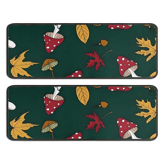 Kitchen Rugs Sets Of 2,Red Mushroom Leaf Green Pattern Anti Fatigue Kitchen Mat Rugs Non Slip Washable,Decorative Kitchen Floor Mats for Kitchen,Sink,Laundry,17"x47" 17"x47"