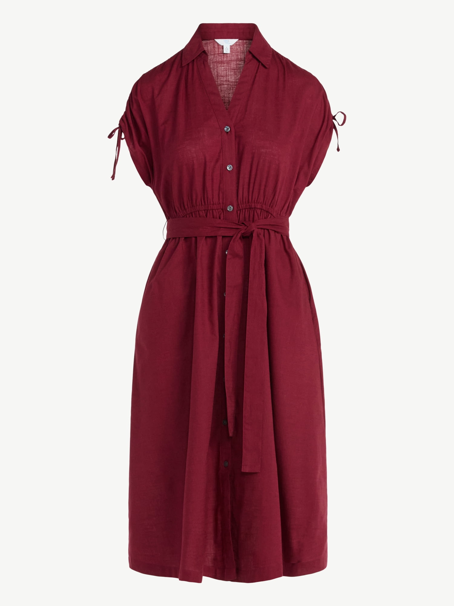 Time and Tru Women's Tie Front Button Down Shirt Dress, Sizes XS-XXXL