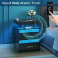 thumbnail image 4 of Bifanuo Nightstand with Charging Station, Modern End Table with 2 Drawers, Bedside Table with Human Sensor 24 Colors LED Lights for Bedroom (Black), 4 of 7