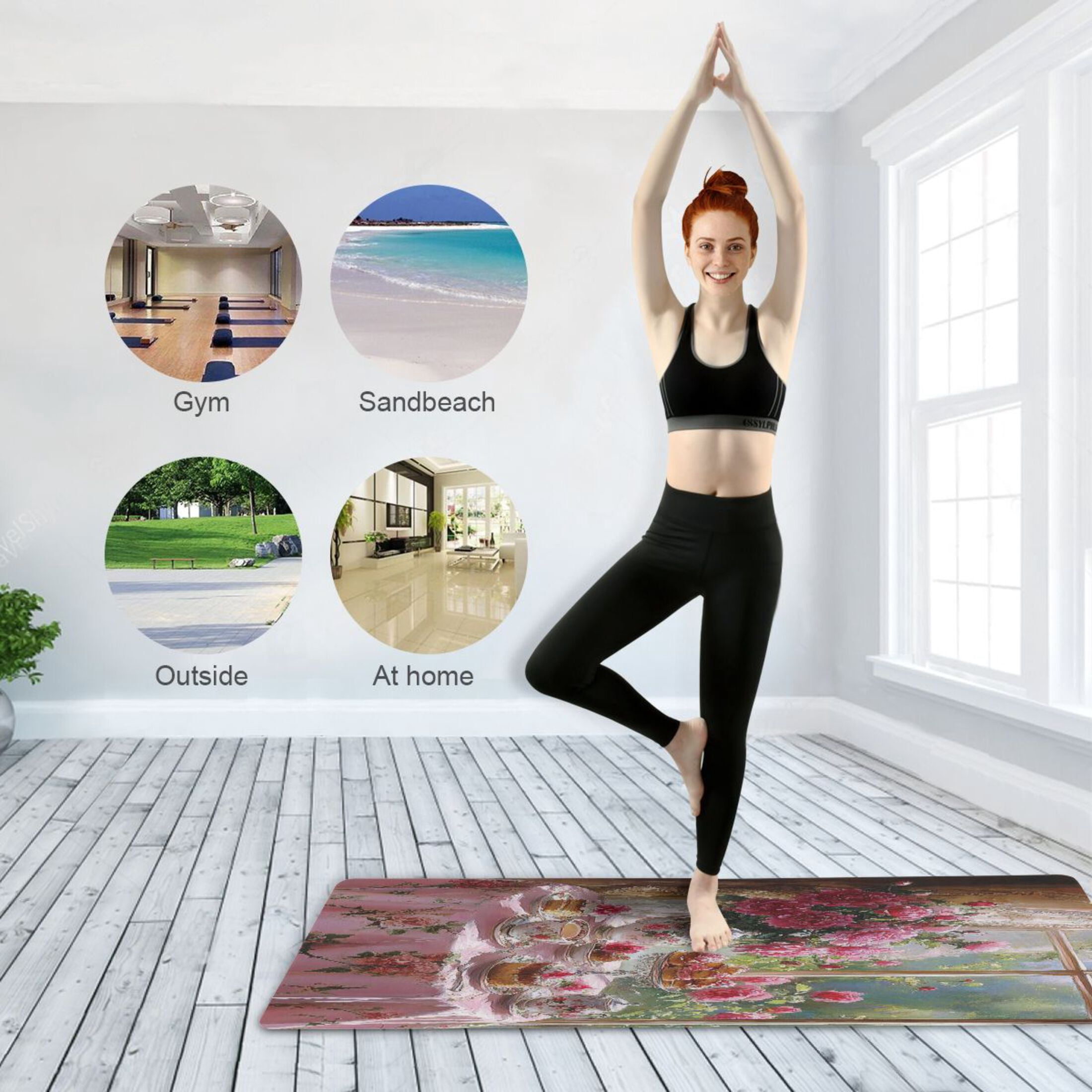 BZSMCE Yoga Mat Women Tea Set with Pink Roses Fitness Mat