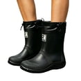 thumbnail image 2 of Women's PVC Mid Calf Drawstring Rain Boots Non Slip Deep Tread Sole Gardening Shoes Solid Color for Backyard Planting Rainy Field Trips Black 46, 2 of 6
