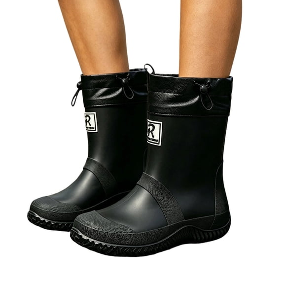 Women's Waterproof PVC Ankle Rain Boots Non Slip Thick Heel Gardening Shoes