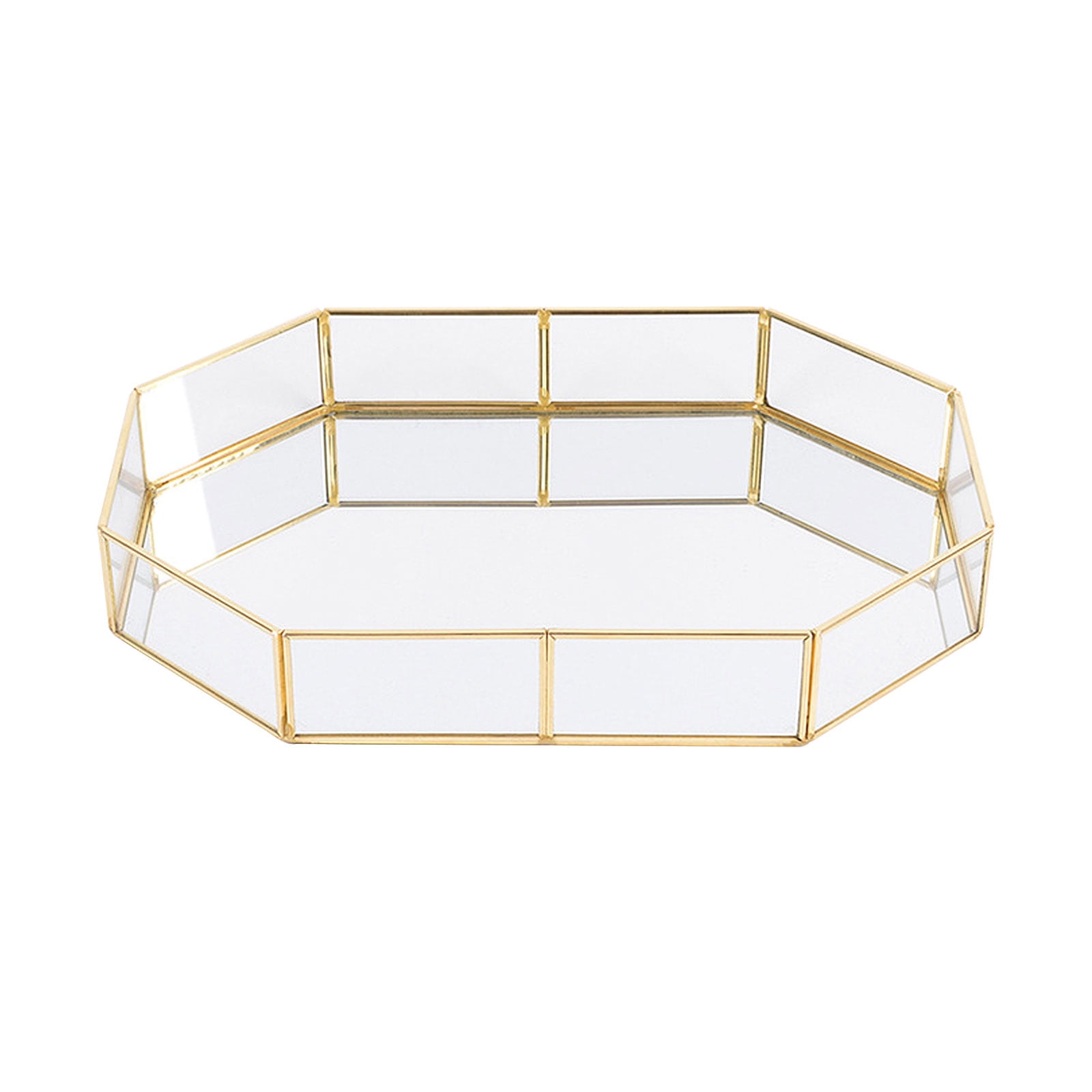 Doolland Gold Glass Mirror Vanity Tray Geometric Perfume Tray Dresser Tray Make up Tray Ornate