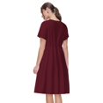 thumbnail image 2 of Bixox Robe d'Été à Manches Courtes pour Femmes Robe Ample Longueur Genou avec Poches-Bordeaux, 2 of 7