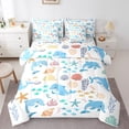 thumbnail image 2 of 7Pcs Twin Comforter Set with Sheets, Cute Dolphin Marine Life Bedding Bed in a Bag Bedding - 1 Comforter, 1 Flat Sheet 1 Fitted Sheet 2 Pillowcases 2 Throw Pillow Covers, 2 of 6
