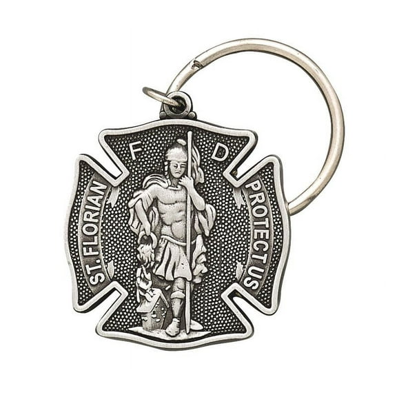 Extel Pewter St. Florian, Patron Saint of Fire Fighters Maltese Cross Key Chain
