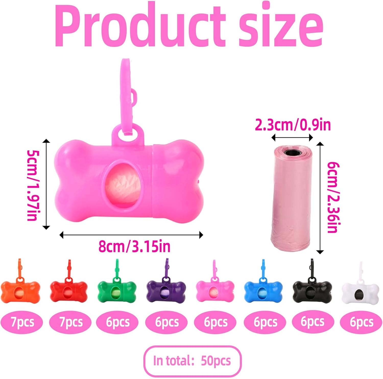 50 Pcs Dog Poop Trash Bag Holder Dispenser Plastic Dog Poop Waste Bag Holder for Leash with Hook and Leak Proof,with Leak Proof PET Waste Bags for Walking Hiking Camping (Bone Shape)