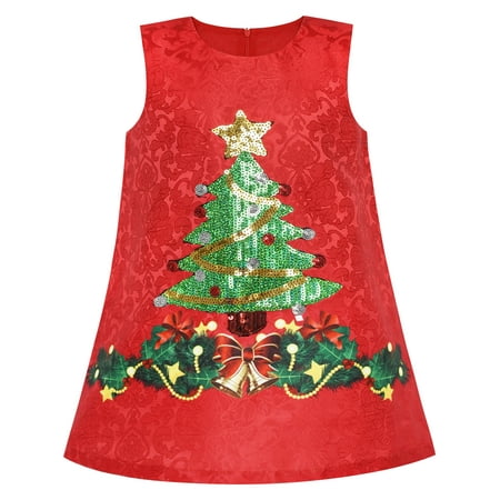 Girls Dress A-line Christmas Tree Xmas Sequin Sparkling Holiday Party 3