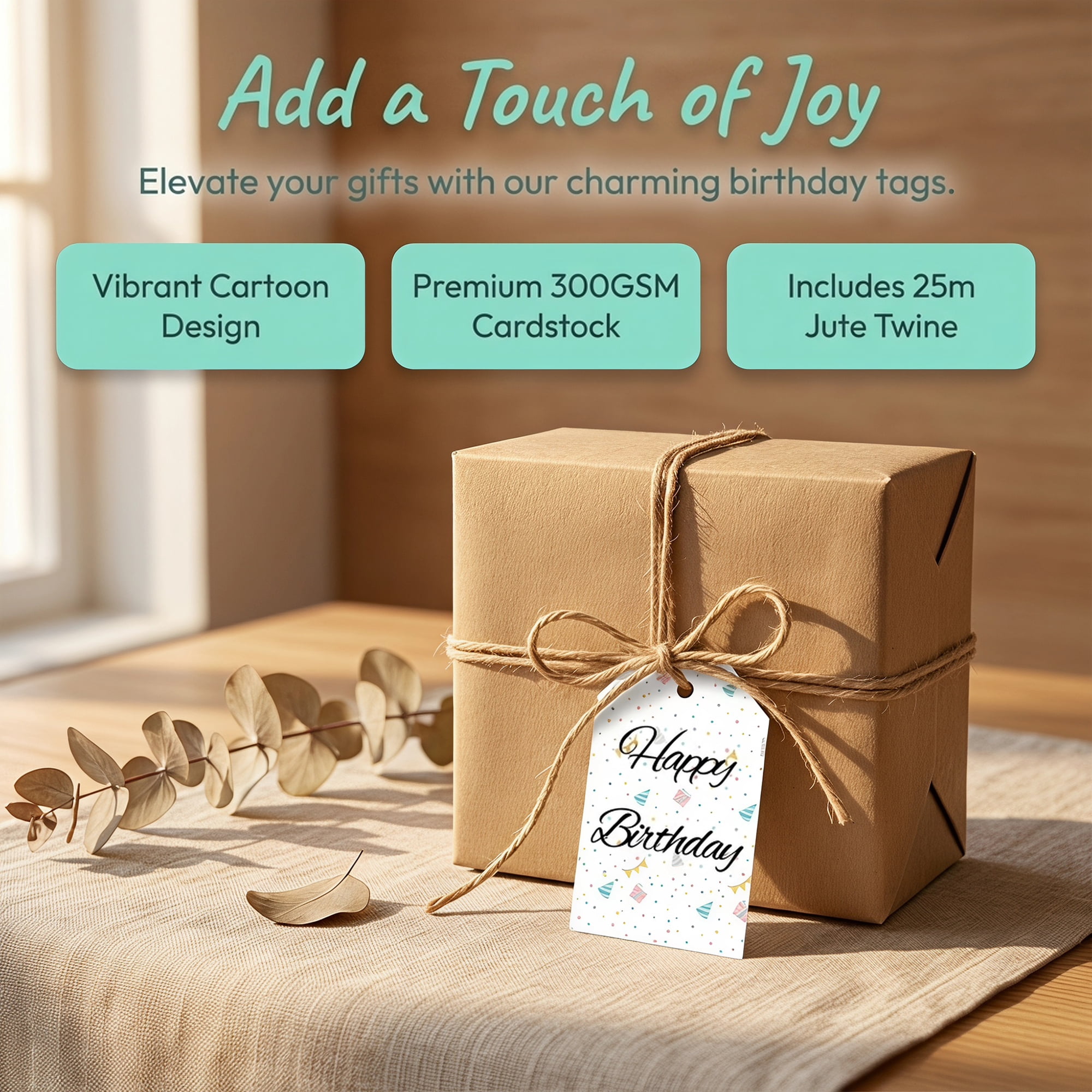Unique Bargains Vibrant Birthday Gift Tags with Jute Twine Birthday Pattern 2.2" x 3.3"
