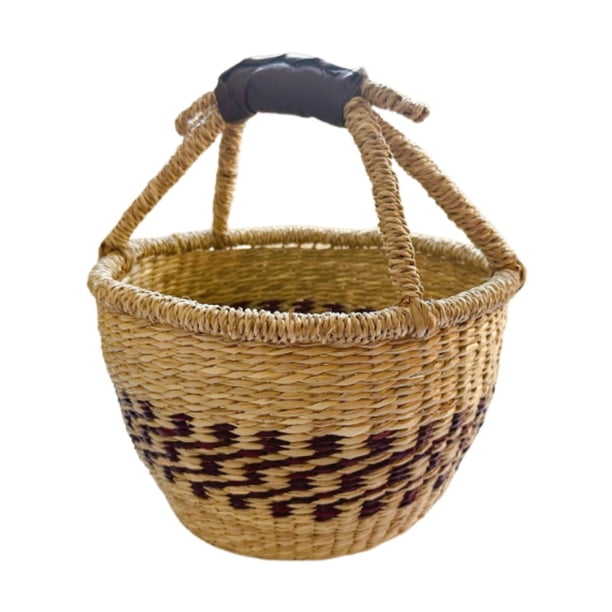 Cesta de picnic tejida de algas marinas, cesta de transporte con asa de cuero sintético, cesta para refrigerios Marrón