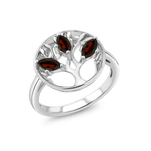 Gem Stone King 925 Sterling Silver Red Garnet Family Tree of Life Ring for Women (0.78 Cttw, Gemstone January Birthstone, Size 5)