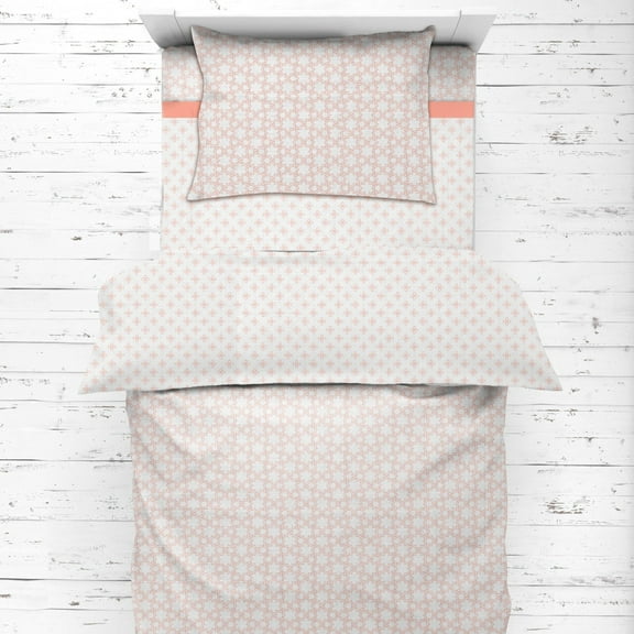 Bacati - Girls Toddler Bedding/Sheet Set 100% Cotton Muslin, Petals/Floral Coral