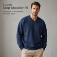 thumbnail image 2 of Zylanna Men's Big & Tall Long Sleeve Sweatshirt, V-Neck Solid Color Fall and Winter Loose Fit Casual Pullover Tops for Daily Wear Navy, 2 of 9