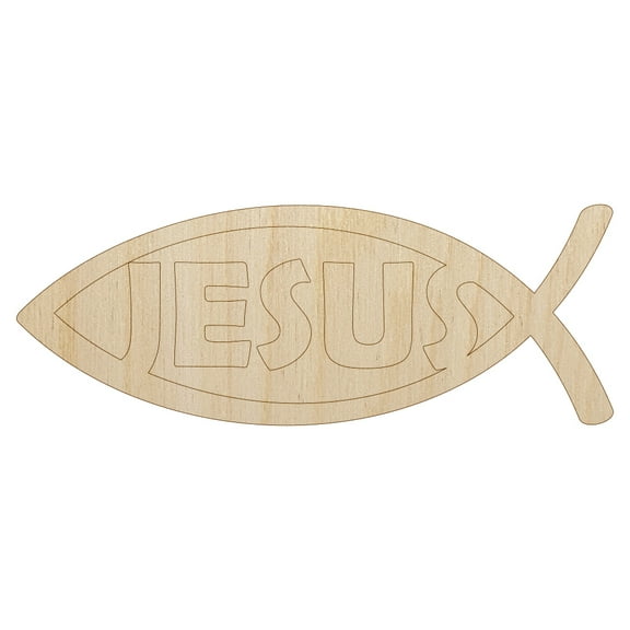 Jesus Ichthys Fish Christian Sketch Wood Shape Unfinished Piece Cutout Craft DIY Projects - 4.70 Inch Size - 1/8 Inch Thick
