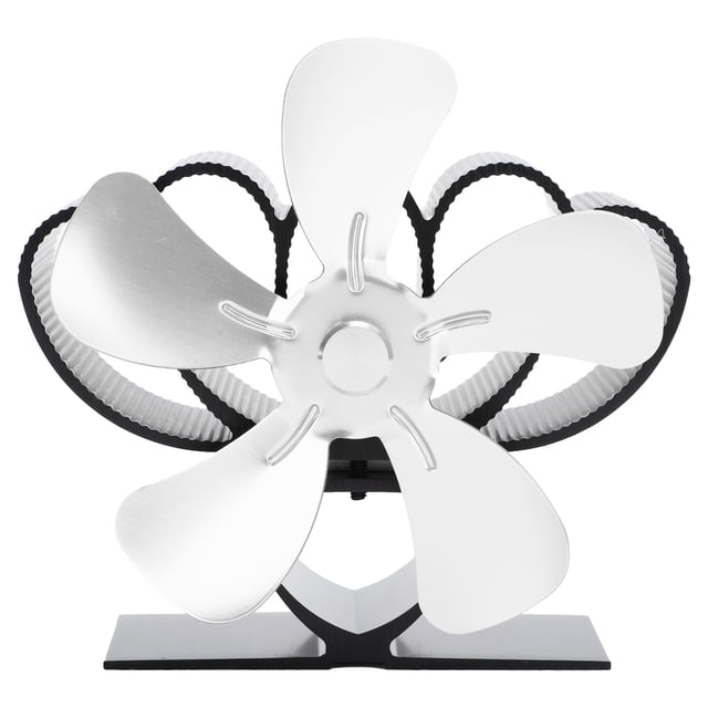 Ventilador de estufa de leña de aleación de aluminio, silencioso y sostenible, alimentado por calor, para chimenea de leña, color plateado