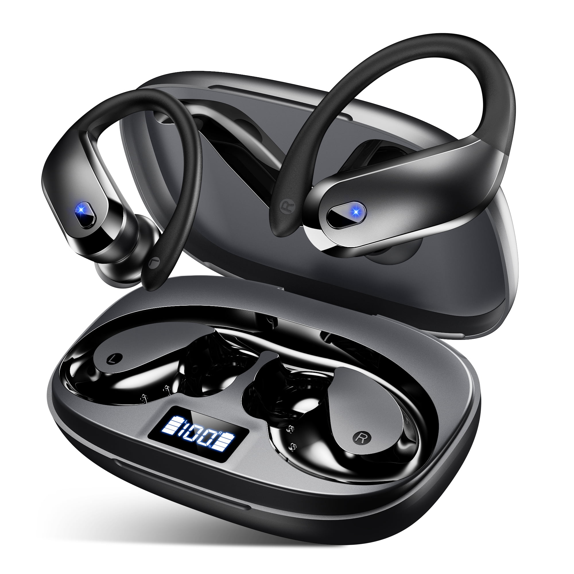Wireless Earbuds Bluetooth 5.4 Headphones Sport, IPX7 Waterproof Earphones with Earhooks, 80H Playtime, Fast Charging Case, Noise Cancelling Mic, Lightweight Bluetooth Earbuds for Running Gym