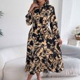 thumbnail image 4 of Ovzne Robes d'Été pour Femmes Robe d'Été pour Dames à Imprimé Floral Manches Longues Col à Revers Taille à Boucle Dentelle Longue Robe Robe de Printemps à Manches Longues Imprimée Liquidation, 4 of 6