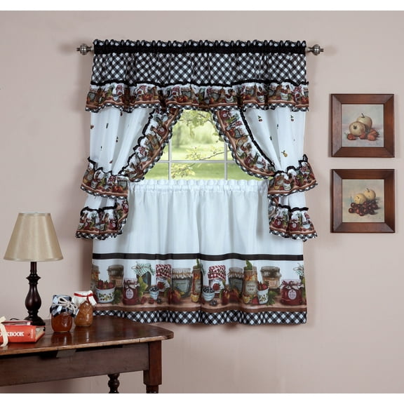 Mason Jars Complete Cottage Style Kitchen Curtain Set - 24 in. Length