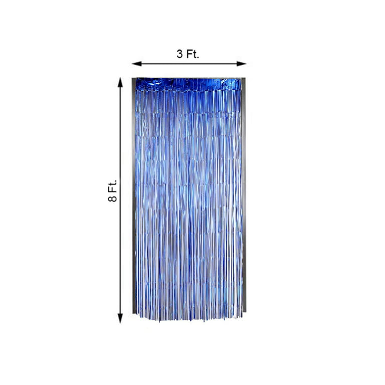 PartyWoo Foil Fringe Curtains Blue, 2 pcs 3.3x6.6 ft Blue Streamers, F