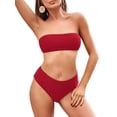 thumbnail image 3 of Conjunto de bikini ZAFUL para mujer, estilo bandeau sin tirantes, corte alto, rojo XL, 3 of 8