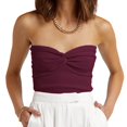 thumbnail image 2 of Camiseta sin tirantes con nudo torcido para mujer,Camiseta sin tirantes sin tirantes con nudo torcido en la parte delantera Camiseta sin mangas de punto Camiseta sin tirantes para tejer hecha para profesionales, 2 of 2