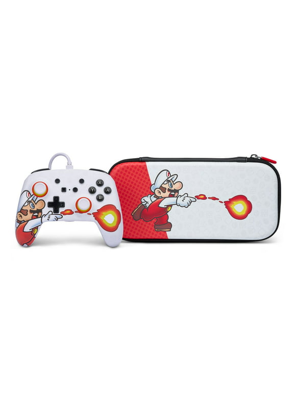 PowerA Enhanced Wired Controller and Slim Case for Nintendo Switch  Mario Fireball