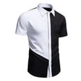 thumbnail image 2 of Men's Casual Button Down Shirt Patchwork Turndown Collar Short Sleeve Breathable Quick Dry Polyester Blend Stretch for Daily Work Vacation Streetwear | Zenithor,White S, 2 of 9