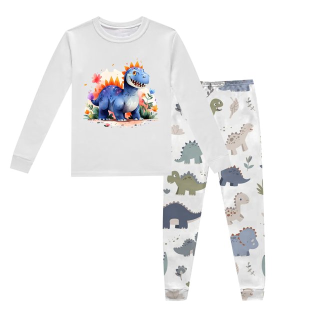 Pyjamas pour Garçons Ensemble de Pyjama Imprimé Dinosaure Col Rond Manches Longues Pantalon 2 Pcs Printemps Automne Pyjamas pour Enfants Gris Clair 5 Ans-6 Ans