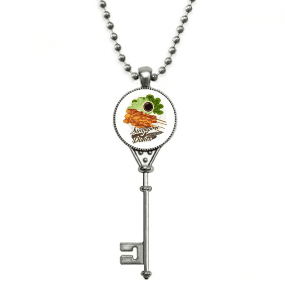 Pendentif Plat Traditionnel Singapour Satay Collier Argent Bijoux Clés