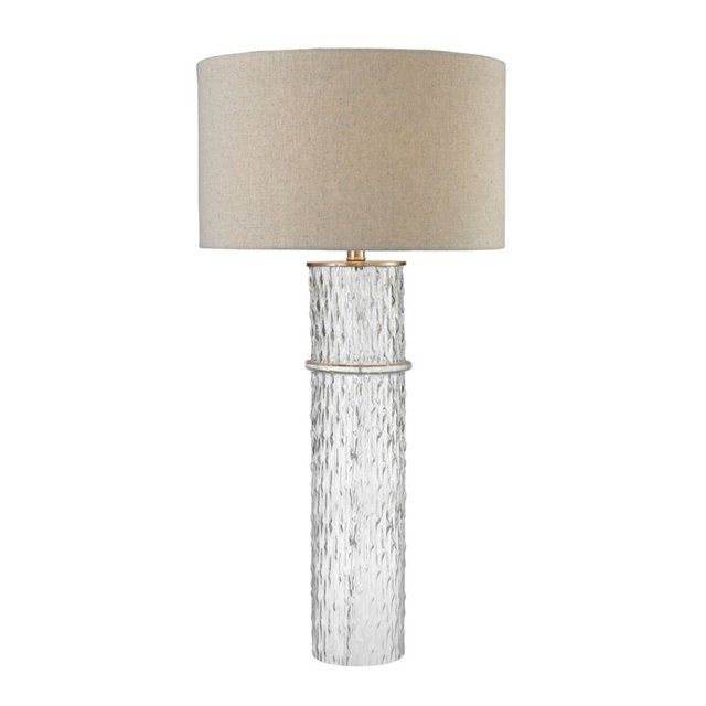 ElkGroup International Lampe de Table en Verre à Deux Niveaux avec Abat-Jour en Lin Gris