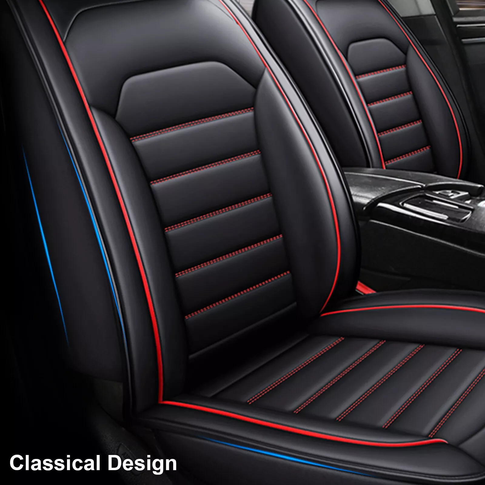 Fit for Ford Escape 2002-2025 Car Seat Cover, 5-Seat Breathable Faux Leather Automotive Cushion Protector with Pillows for Fiesta Fusion Mondeo Taurus Black Red