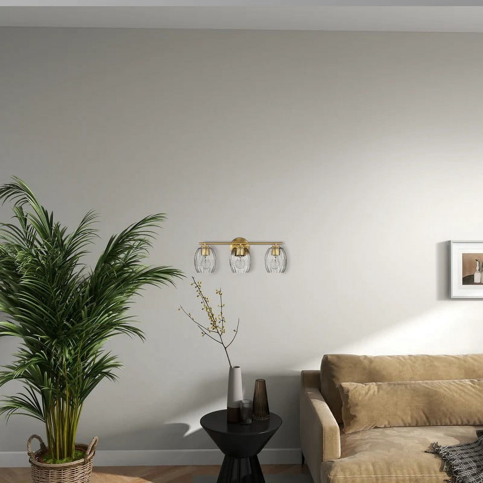 Noaman Luster Three Lights Vanity Wall Lamp - Satin Brass, 22.2in Wide, Clear Glass Bathroom Mirror Light Fixture, Gold Finish for Elegant Illumination