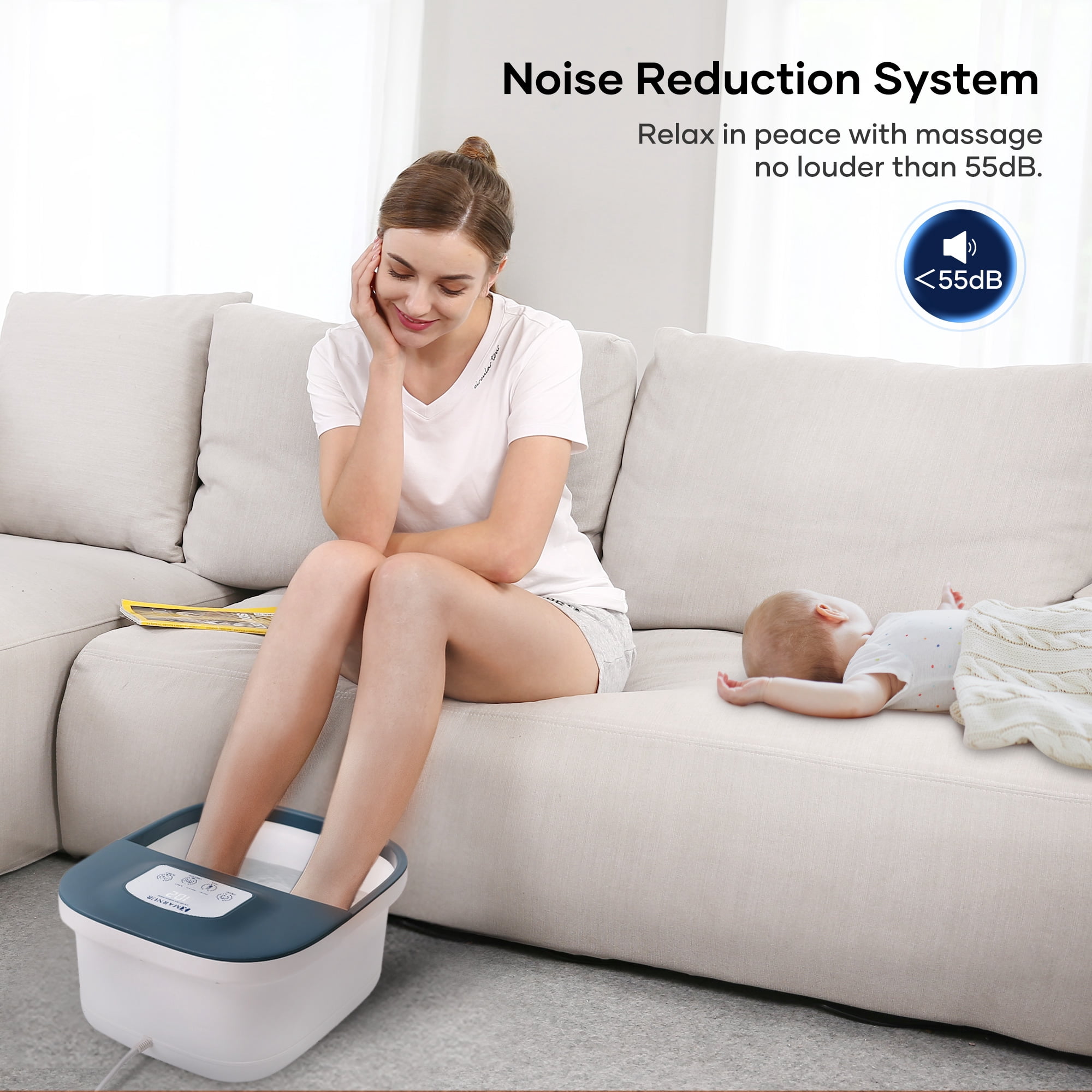MARNUR Foot Spa Bath Massager with Heat, Rich Bubble, Vibration, Rollers and Lower Noise - Blue