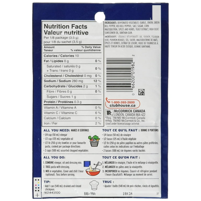 Club House, Pasta Salad Dressing Mix, 28g/1 oz., {Imported from Canada} -  Walmart.com