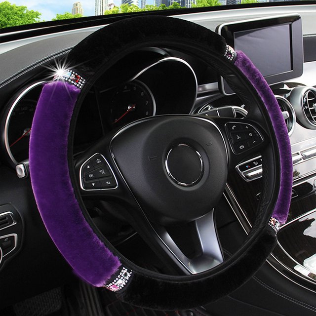 CARTTOU Fashion Plush Rhinestone Steering Wheel Covers Universal Car Decoration Vehicle Ornament