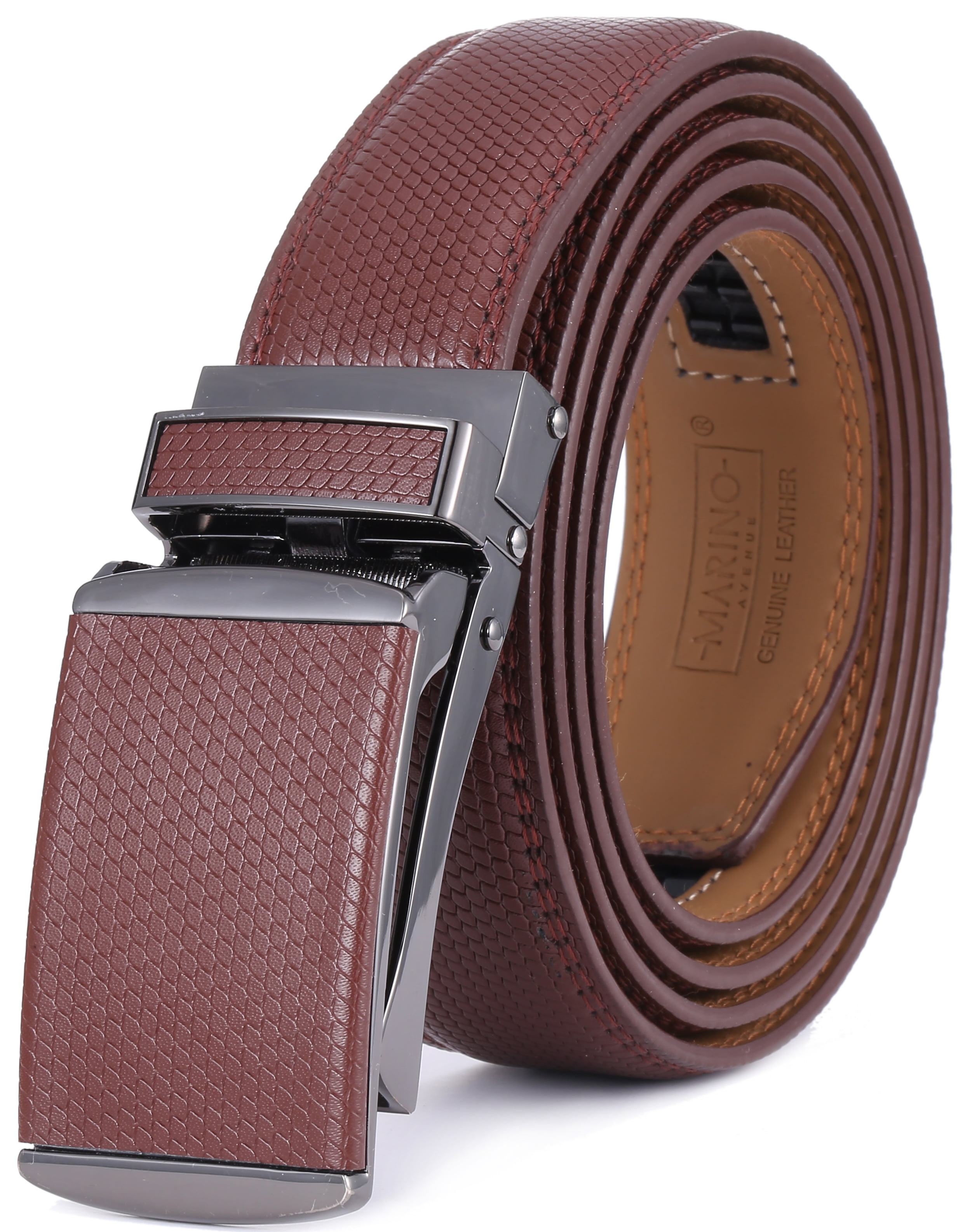 Enclosed in an Elegant Gift Box Marino Avenue Mens Genuine Leather Ratchet Dress Belt with Open Linxx Leather Buckle