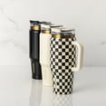 thumbnail image 6 of Thyme & Table 32 fl oz Stainless Steel Luna Tumbler with Handle and Dual Straw Lid, Cream & Black Check, 6 of 8