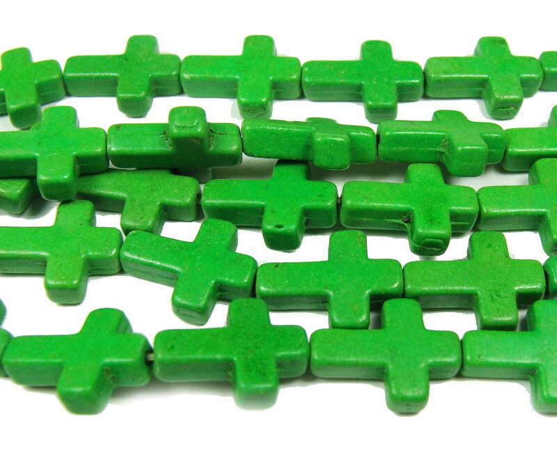12x15mm 16' Grassy Green Howlite Cross Beads For Jewelry Making