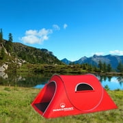Wakeman Outdoors 2 Person Pop Up Tent with Layered Door and Carry Bag, Red