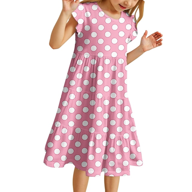 Wdgfv Robe Vintage Fille Années 50 Rétro Tournoyante Robe d'Occasion Spéciale Taille 6-14 Sans Manches Robe Enfant Rose 7T/120