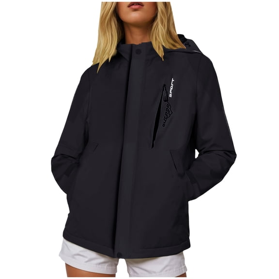 GEWSEY Womens Winter Snow Jacket Mountain Hiking Jacket Windbreaker Rain Coat Plus Size Outdoor Jacket Fleece Lined Down Coat (Black, M)