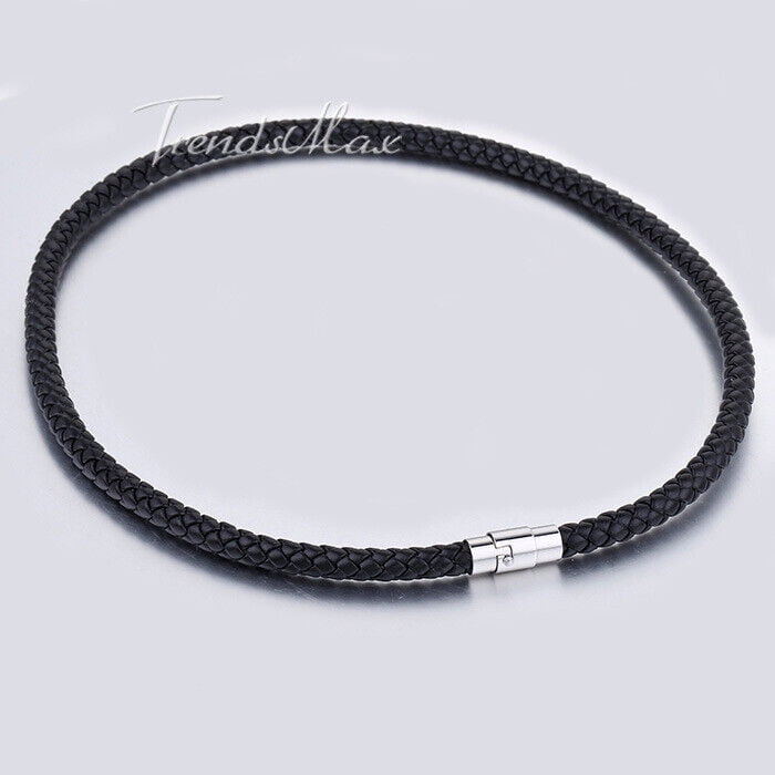 8mm 16-24 Mens Black Man-made Leather Rope Cord Necklace Choker Unisex  Magnetic